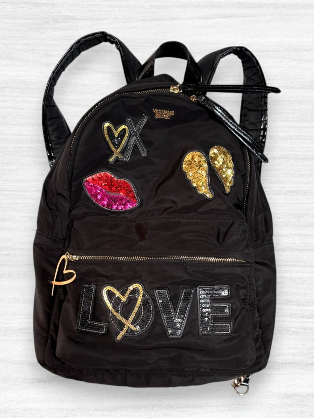 Victoria's Secret Runway Patch Black Sequin Backpack
